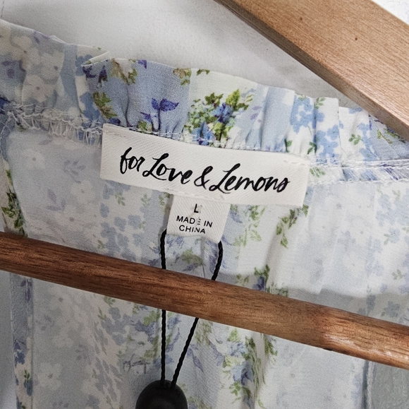 For Love and Lemons Gracie Mini Dress Priarie Blue Floral Patchwork Size L NWT - Picture 9 of 10